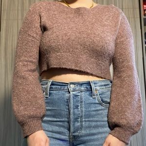 Mauve Crop Balloon Sleeve Sweater